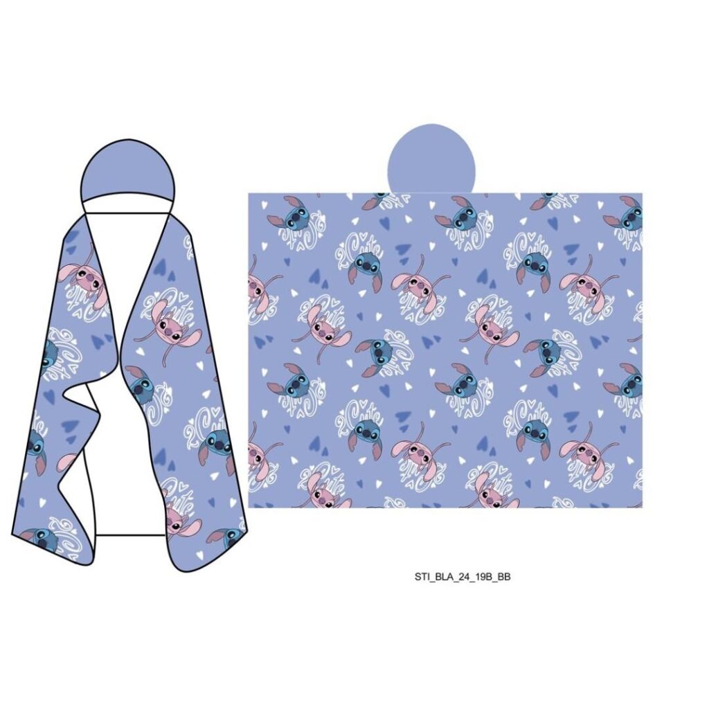 Stitch fleece plaid met capuchon 120 x 150 cm - polyester