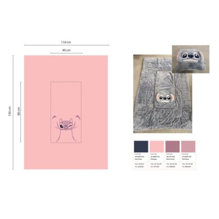 Stitch fleece plaid + kussen roze 100 x 150 cm - 40 x 40 cm - polyester - pre order