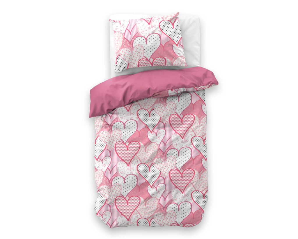 Little Monster Hearts love Roze 140 x 200/220 cm