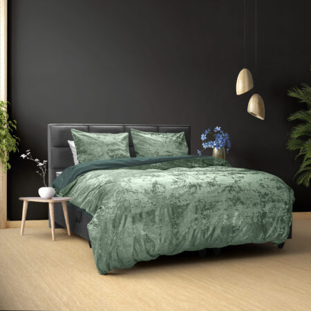 Dreamhouse Crushed Velvet Cotton Bottle Donker Groen 140 x 220 cm