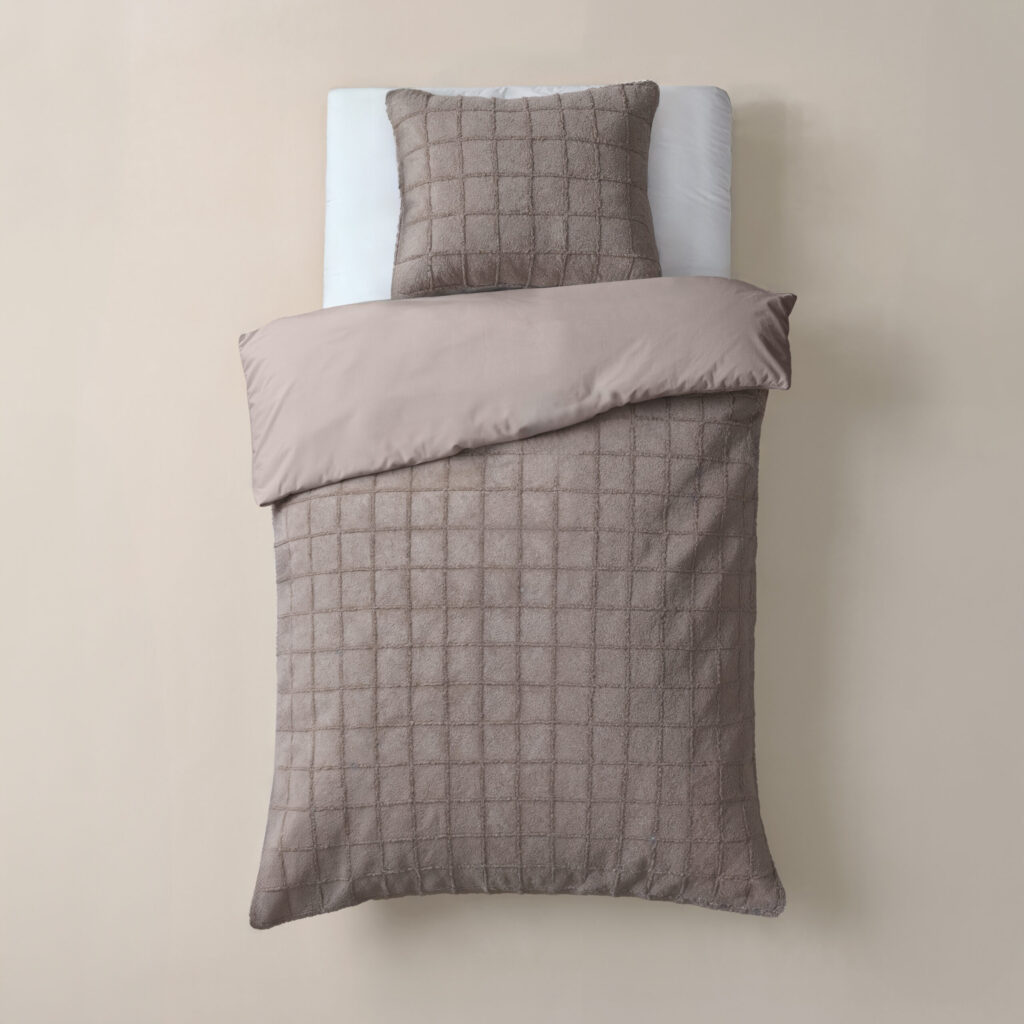 Sleeptime Faux Fur Check Taupe 140x200/220 cm