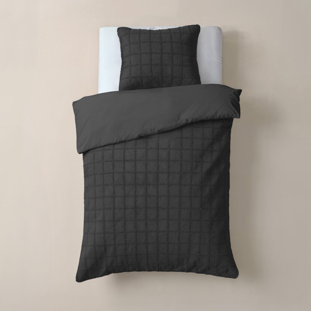 Sleeptime Faux Fur Check Zwart 140x200/220 cm