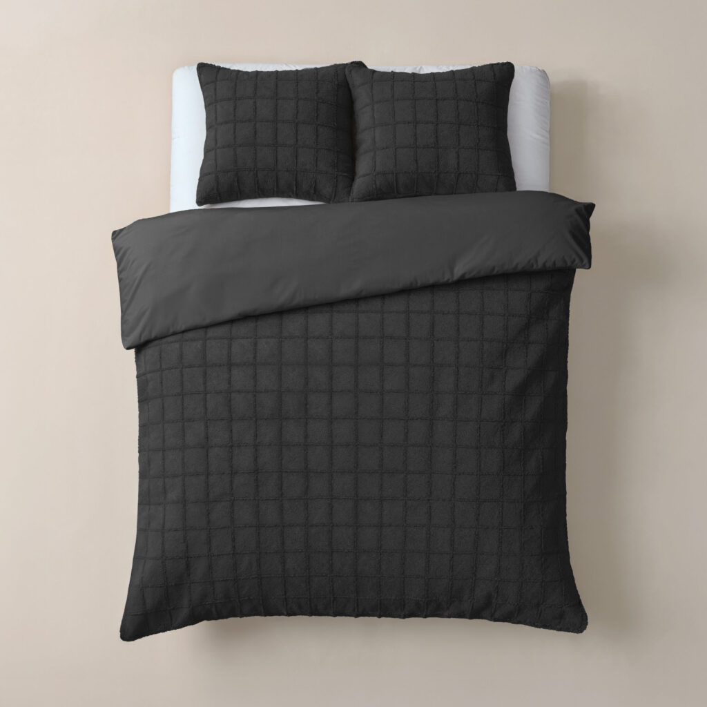 Sleeptime Faux Fur Check Zwart 240x200/220 cm