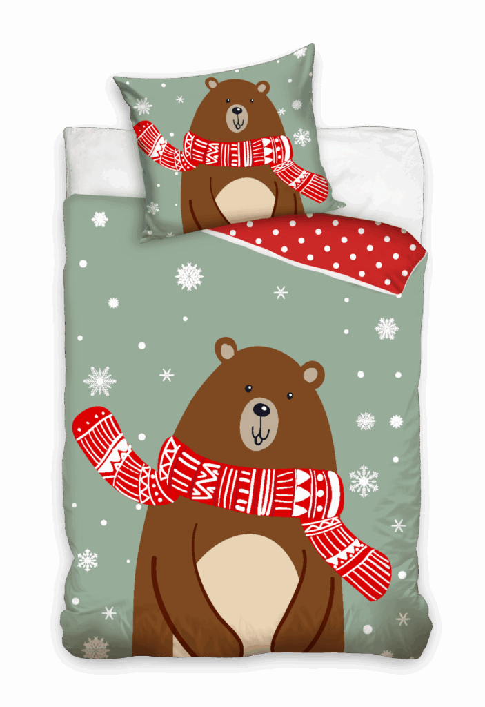 Kerst dekbedovertrek Beer met sjaal 140 x 200 cm (70 x 90 cm)
