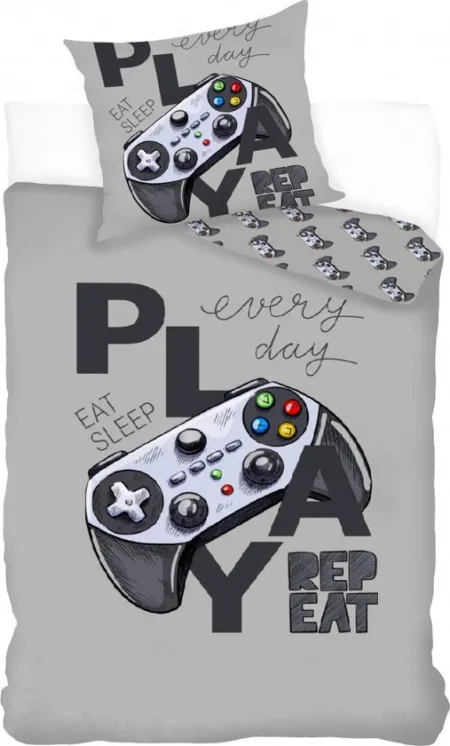 Gamer Dekbedovertrek Eat Sleep Game Repeat 140 x 200 cm - 70 x 90 cm