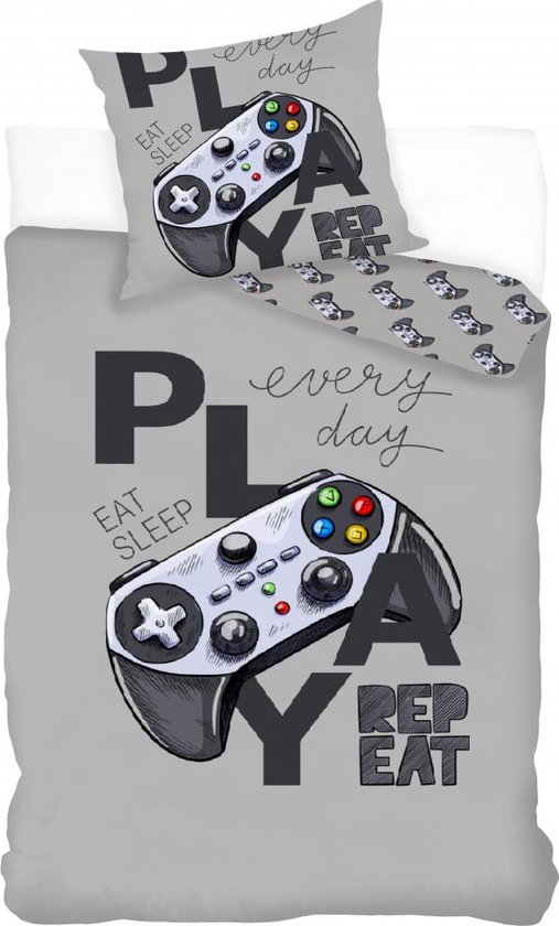 Gamer Dekbedovertrek Eat Sleep Game Repeat 140 x 200 cm - 70 x 90 cm