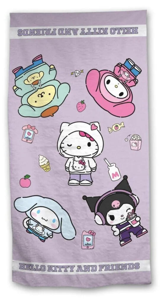 Hello Kitty strandlaken paars  70 x 140 cm