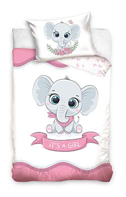 Olifant BABY Dekbedovertrek Roze- 90 x 120 cm - Katoen