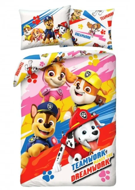 Paw Patrol dekbedovertrek Teamwork = Dreamwork 140 x 200 cm katoen