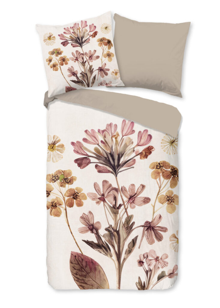 Pure Dekbedovertrek "gedroogde bloemen" - Zand - (155x220 cm) - Microfiber