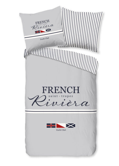 Pure Dekbedovertrek "landelijkestijl met streepjes" - Grijs - (155x220 cm) - Microfiber