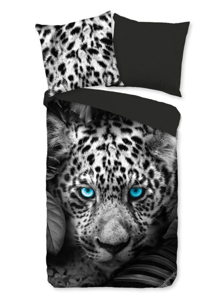 Pure Dekbedovertrek "luipaard met blauwe ogen" - Antraciet - (135x200 cm) - Microfiber