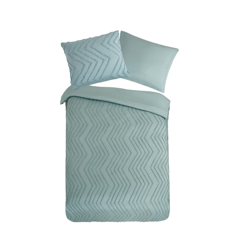 Pure Dekbedovertrek "luxe zizag biezen/ borduursels" - Groen - (140x200/220 cm) - Microfiber