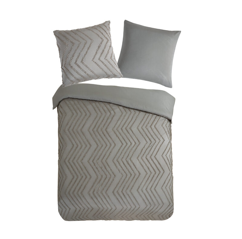 Pure Dekbedovertrek "luxe zizag biezen/ borduursels" - Taupe - (135x200 cm) - Microfiber