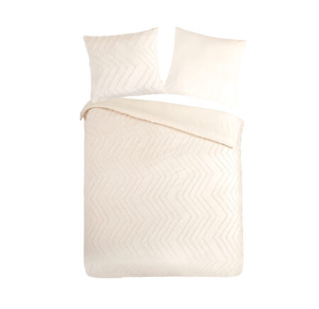 Pure Dekbedovertrek "luxe zizag biezen/ borduursels" - Wit - (200x200 cm) - Microfiber