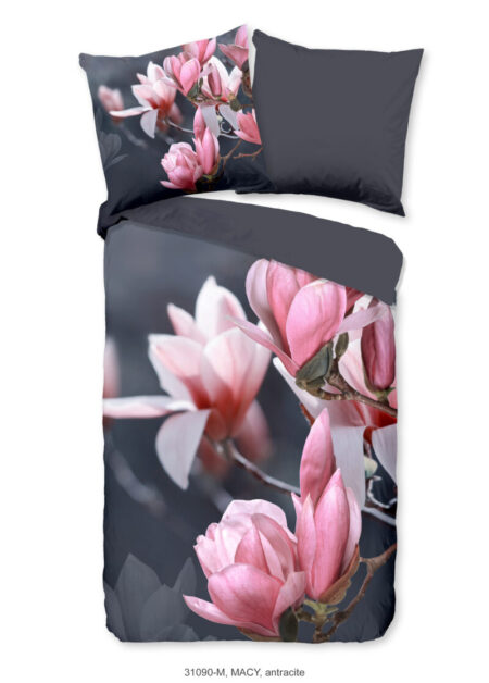Pure Dekbedovertrek "magnolia bloemen" - Antraciet - (135x200 cm) - Microfiber