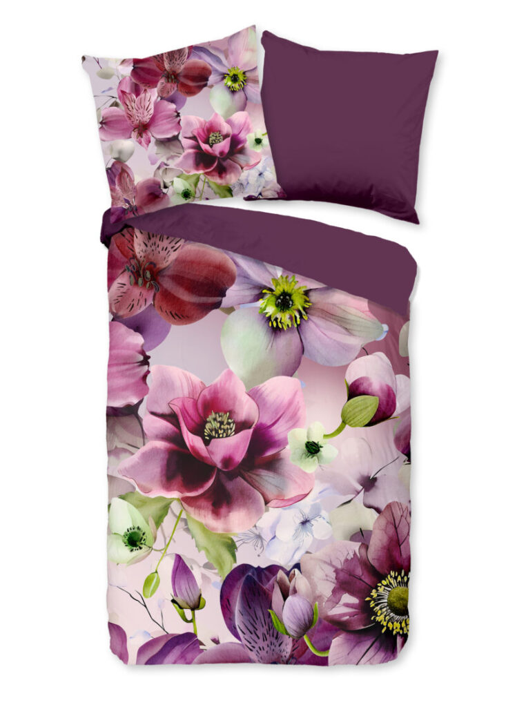 Pure Dekbedovertrek "orchidee bloemen" - Bordeaux - (155x220 cm) - Microfiber