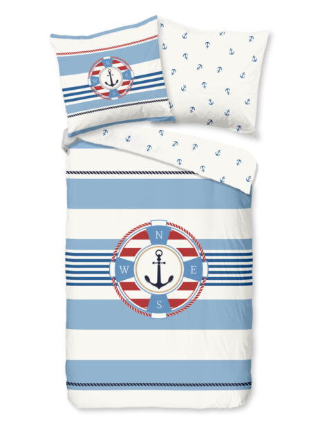Pure Dekbedovertrek "redingsboei en anker in nautische stijl" - Blauw - (155x220 cm) - Microfiber