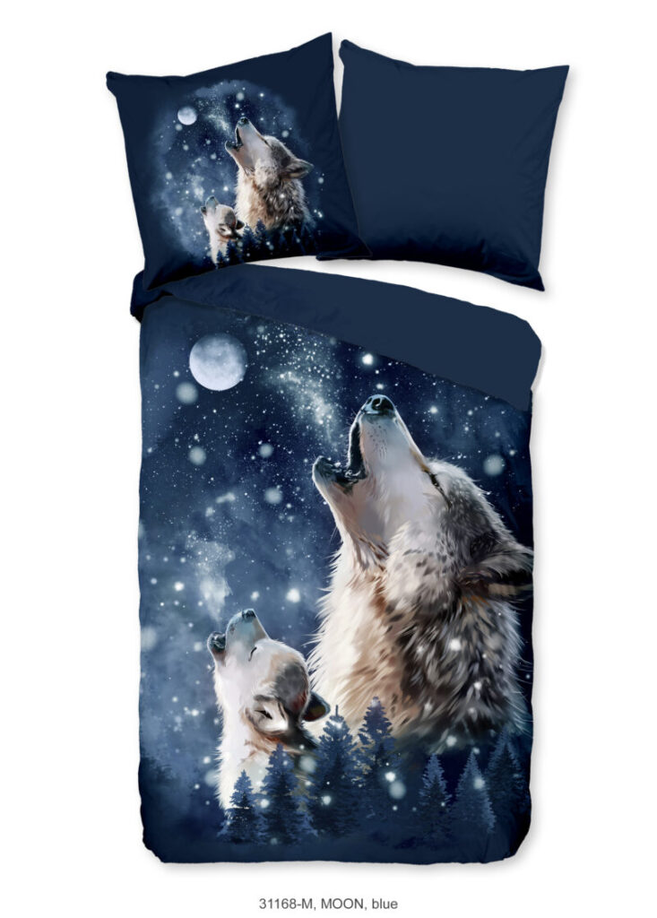 Pure Dekbedovertrek "wolf bij maanlicht" - Blauw - (135x200 cm) - Microfiber