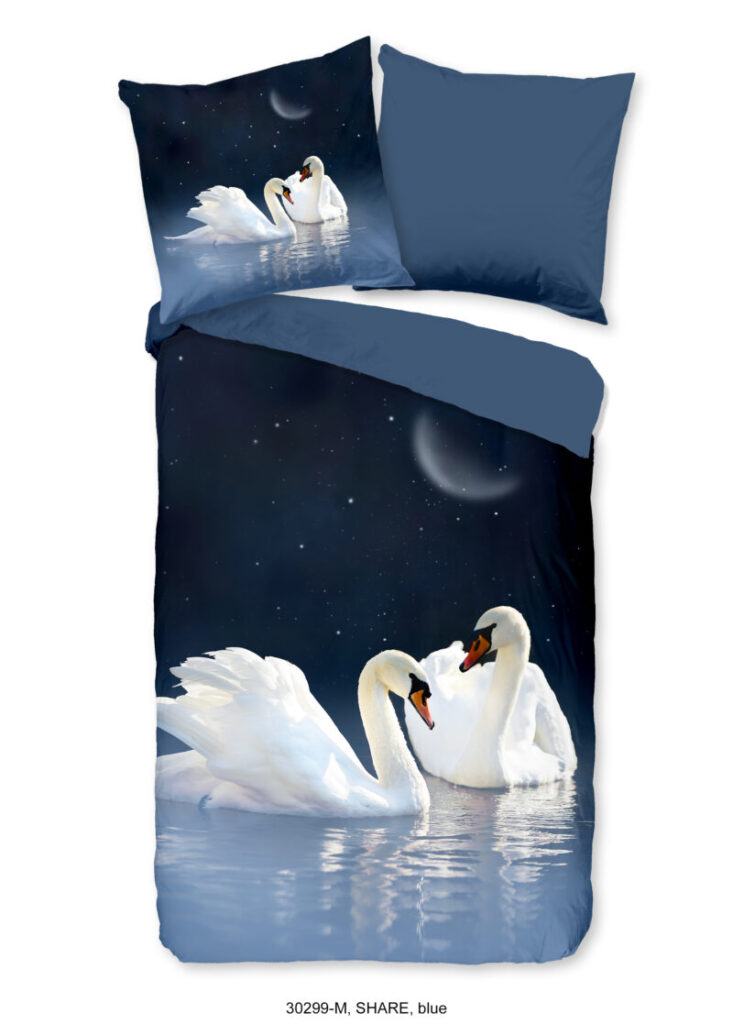 Pure Dekbedovertrek "zwanen" - Blauw - (135x200 cm) - Microfiber