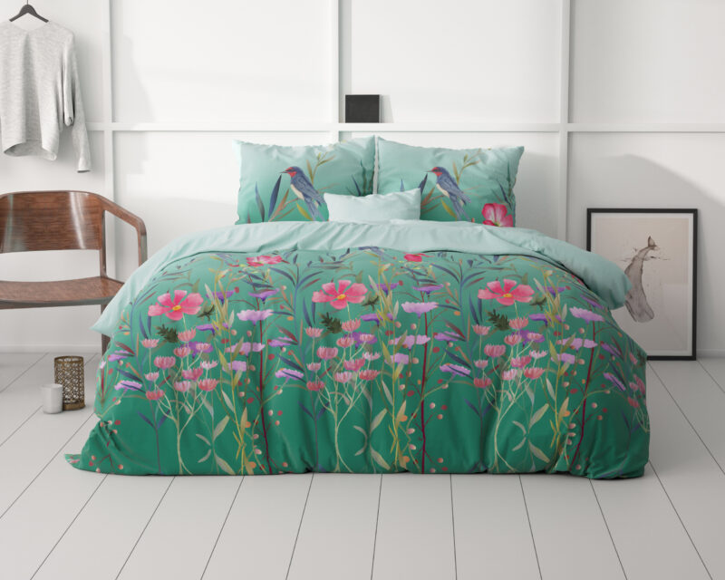 Sleeptime Flower & Birds Turquoise 240 x 200/220 cm