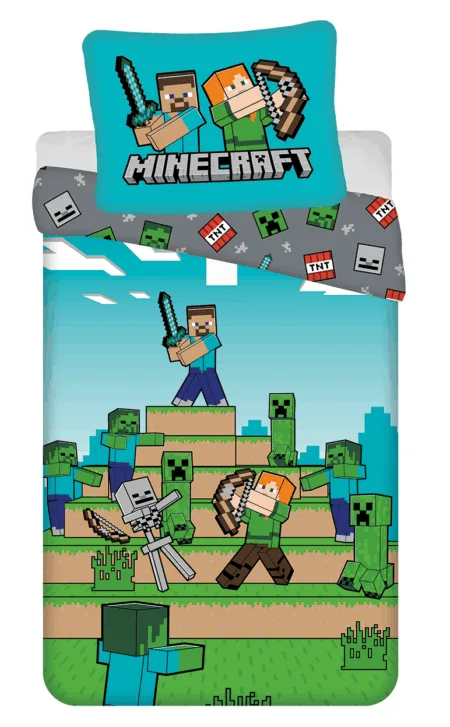 Minecraft Dekbedovertrek groen - 140 x 200 cm - Katoen
