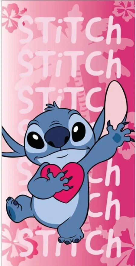 Stitch strandlaken heart Roze 70 x 140 cm polyester