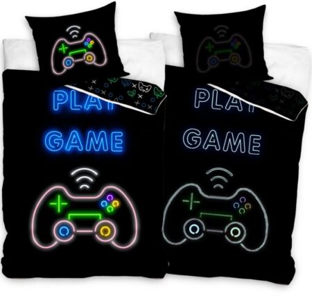 Gamer Play Game Dekbedovertrek Glow in the Dark  zwart 140 x 200 cm - 70 x 90 cm - katoen
