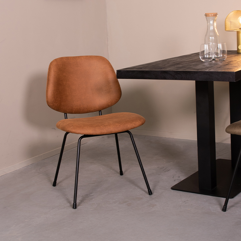LABEL51 Eetkamerstoel Bello - Cognac - Micro Suede - Zwart Metalen Frame