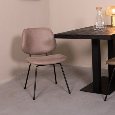 LABEL51 Eetkamerstoel Bello - Taupe - Fluweel - Zwart Metalen Frame