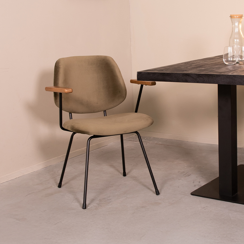 LABEL51 Eetkamerstoel Gastron - Hunter - Fluweel - Zwart Metalen Frame