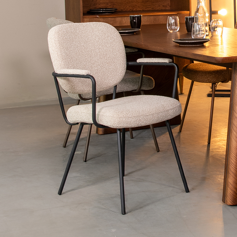 LABEL51 Eetkamerstoel Lausanne - Naturel - Boucle - Black Frame