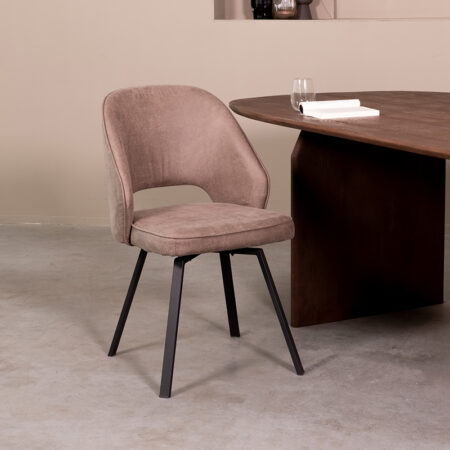 LABEL51 Eetkamerstoel Lewis - Taupe - - Zwart Metalen Frame