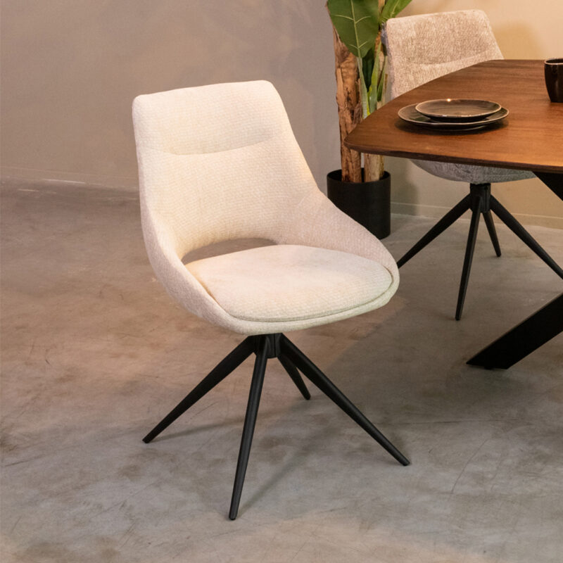 LABEL51 Eetkamerstoel Marlow - Naturel - - Zwart Metalen Frame