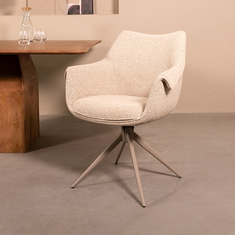 LABEL51 Eetkamerstoel Narumi - Naturel - - Taupe Metalen Frame