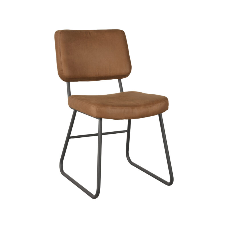 LABEL51 Eetkamerstoel Noah - Cognac - Micro Suede - Zwart Metalen Frame