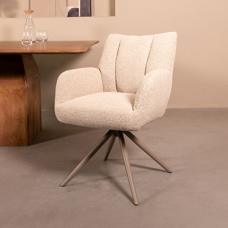 LABEL51 Eetkamerstoel Padua - Naturel - Royal Boucle - Taupe Metalen Frame