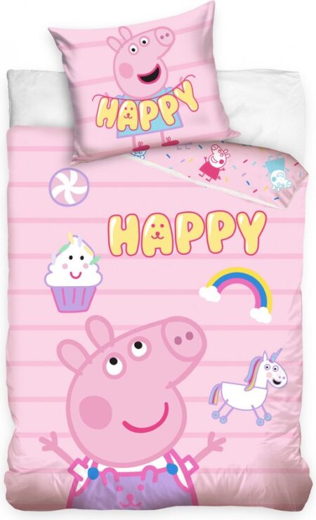 Peppa Pig Dekbedovertrek Happy 140 x 200 cm roze