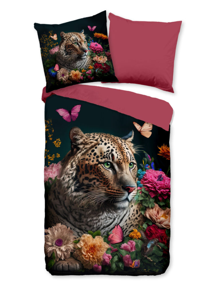 Pure Dekbedovertrek "luipaard met bloemen" - Multi - (135x200 cm) - Microfiber