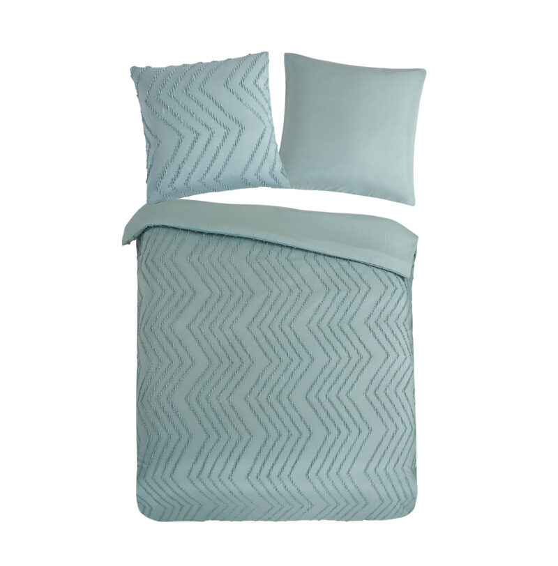 Pure Dekbedovertrek "luxe zizag biezen/ borduursels" - Groen - (200x200 cm) - Microfiber