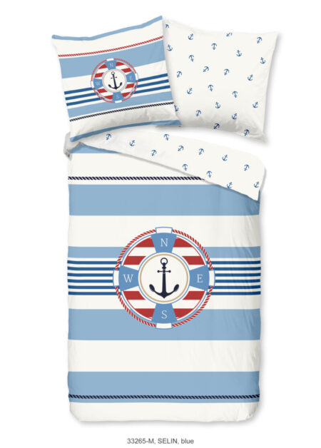 Pure Dekbedovertrek "redingsboei en anker in nautische stijl" - Blauw - (200x200 cm) - Microfiber