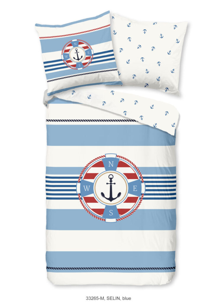 Pure Dekbedovertrek "redingsboei en anker in nautische stijl" - Blauw - (200x200 cm) - Microfiber