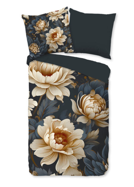 Pure Dekbedovertrek "bloemen" - Antraciet - (135x200 cm) - Microfiber