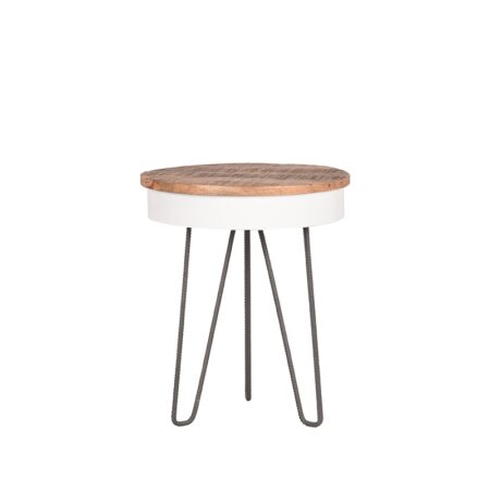 LABEL51 Bijzettafel Saria - Wit - Mangohout - 44 cm - Rond