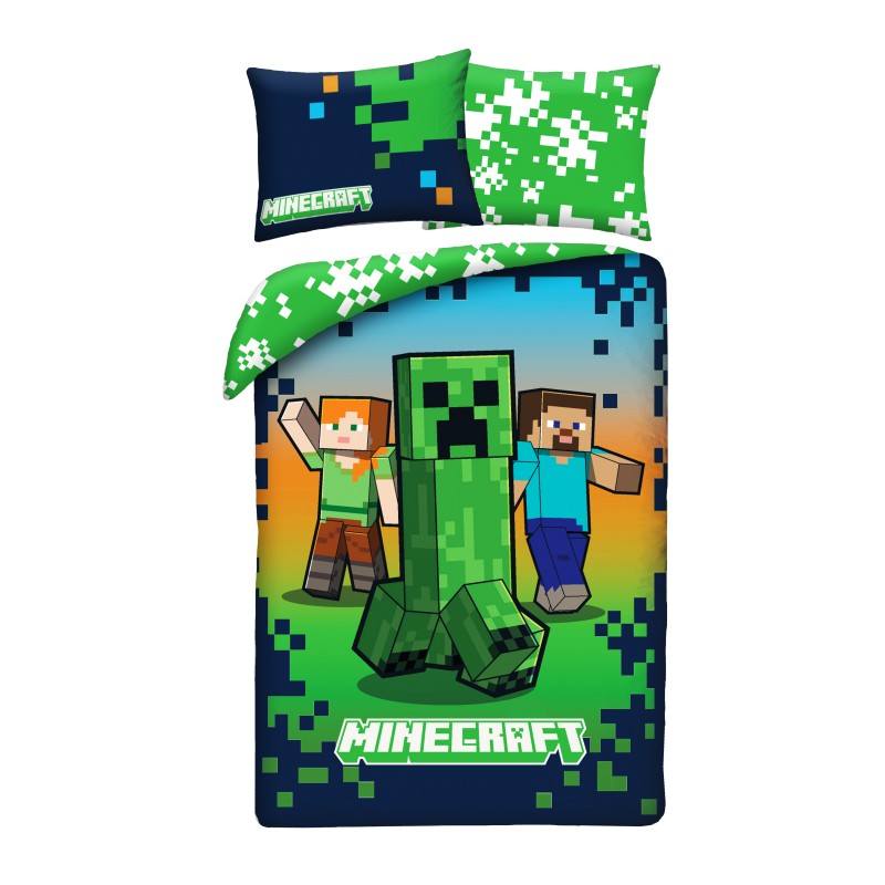 Minecraft Dekbedovertrek blauw/groen - 140 x 200 cm - 70 x 90 cm -  Polyester
