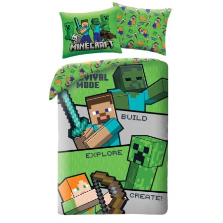 Minecraft Dekbedovertrek explore - 140 x 200 cm - 70 x 90 cm -  Polyester