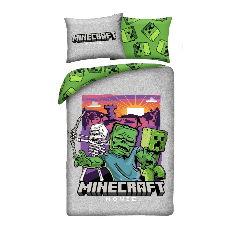 Minecraft Dekbedovertrek Zombie - 140 x 200 cm - 70 x 90 cm -  Polyester grijs