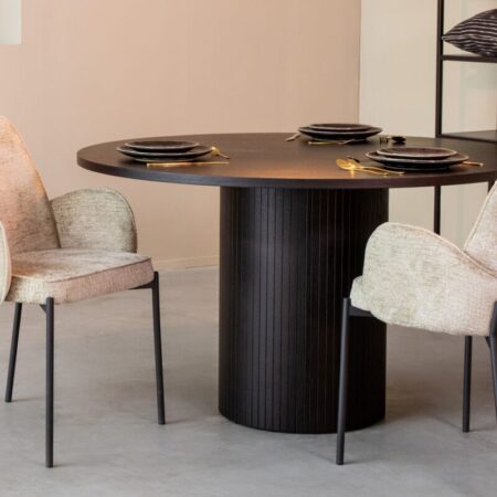 LABEL51 Eetkamertafel Oliva - Zwart - Eiken - 130 cm - Rond