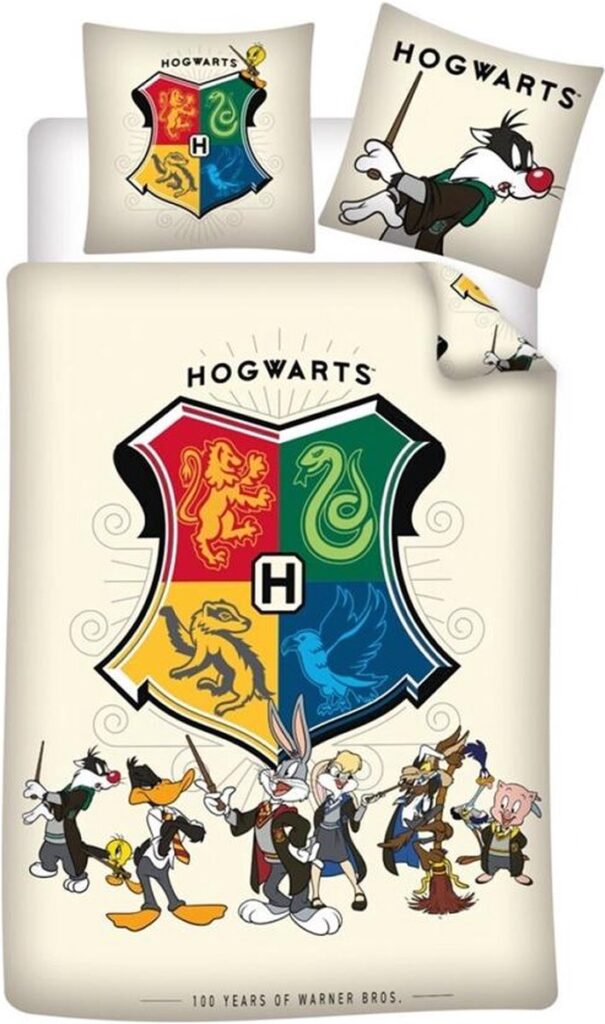 Looney Toones Dekbedovertrek Hogwarts Houses 140 x 200 cm