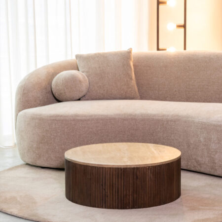 LABEL51 Salontafel Ribble - Espresso - Travertin - 70 cm - Rond